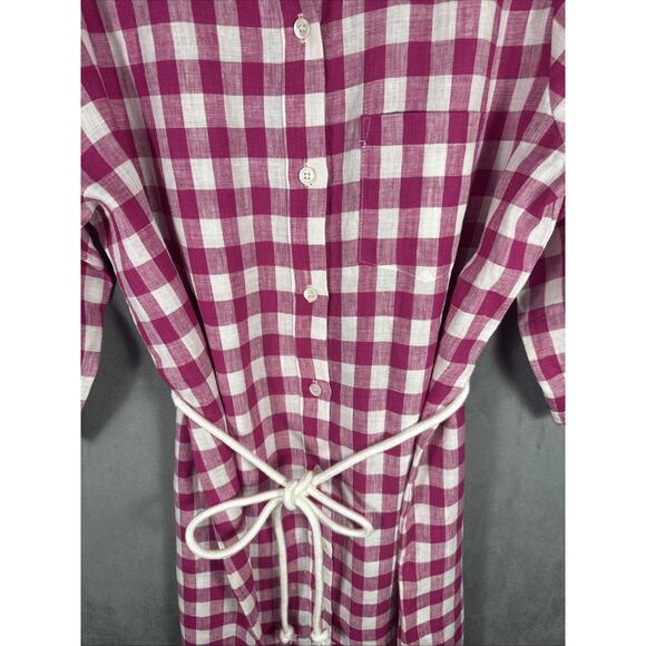 Karen Kane Size XL Linen Pink & White Check Button-Up Rope Belt Shirt Dress - Picture 7 of 11